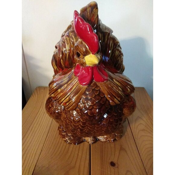 Vintage 1970's ATLANTIC MOLD Rooster Gold Yellow Speckled Cookie Jar Retro